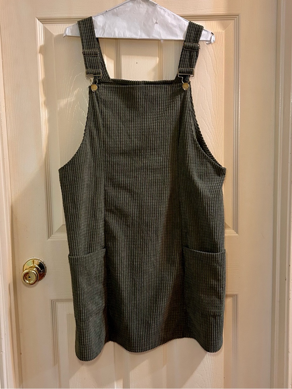 Women’s Ribbed Olive Green Pinafore Dress